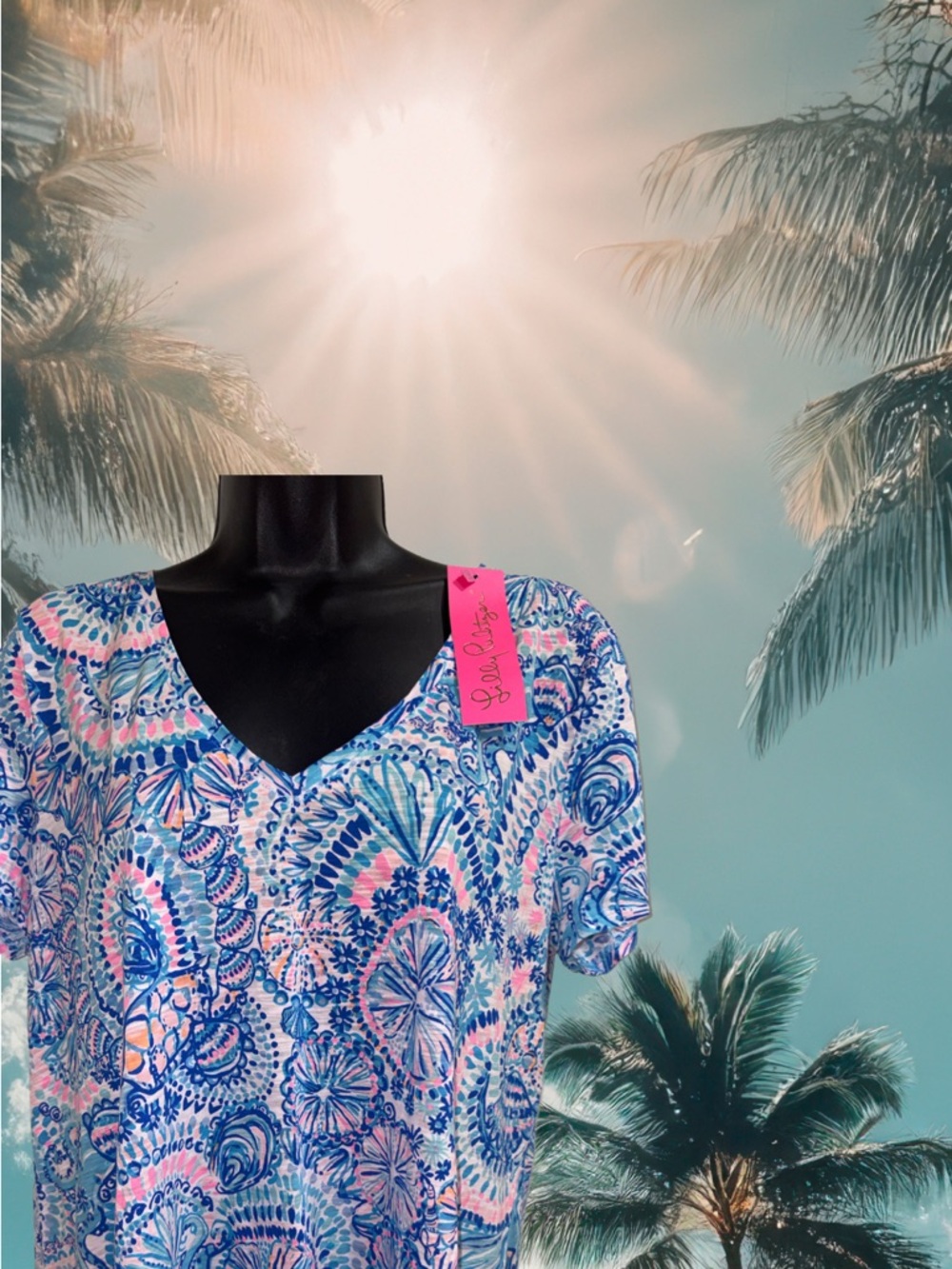 Lilly Pulitzer's Etta V-Neck in Blue Grotto Top ⭐️NWT⭐️